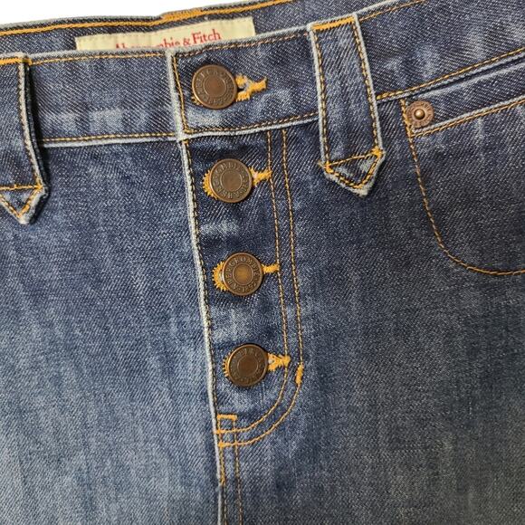 Abercrombie & Fitch Women's Denim 90s Preppy Button Fly Skirt Back Slit Y2K 8 - Picture 2 of 12